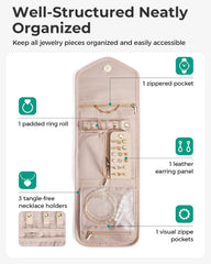 BAGSMART Travel Jewelry Organizer Case A Initial Jewelry Roll,Soft Pink