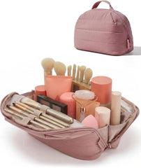 BAGSMART Travel Parallel Makeup Bag, Fold-Down Cosmetic Pouch for Women