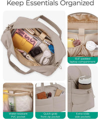 BAGSMART Gym Bag for Women, 2-PC Puffer Travel Duffle Bag Carry On Tote Bag