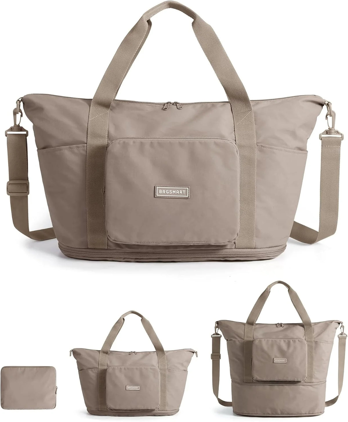 BAGSMART Foldable Travel Bag, 37L Expandable Personal Item Bag, Camel