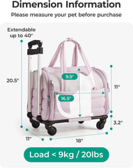BAGSMART Rolling Cat Carrier with Wheels, Soft-Sided Pet Travel Bag, Pink