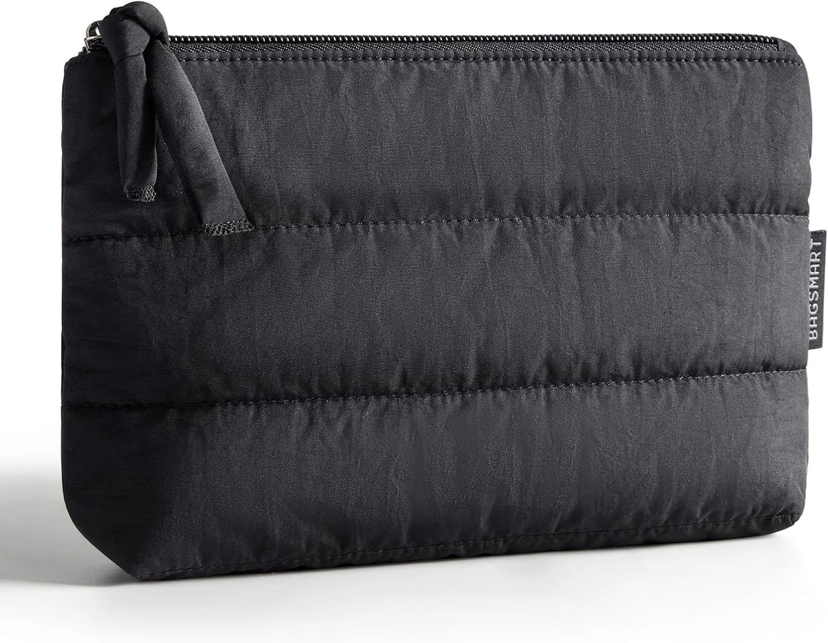 BAGSMART Small Makeup Bag for Women, Puffy Travel Cosmetic Organizer, Black