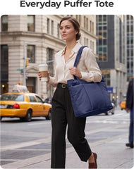 BAGSMART Puffer Tote Bag for Women, Expandable Teacher Handbag w/Pouch