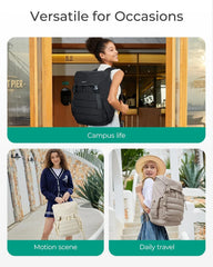 BAGSMART College Laptop Backpack, Opening Travel Backpack for Women, Outdoor Backpack for 15.6 Inch Laptop, Camel