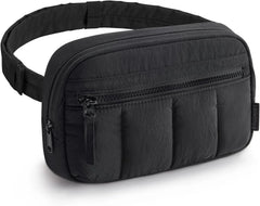 BAGSMART Fanny Packs for Women Cross Body, Quilted Puffy Belt Bag with Pockets, Fashion Waist Packs for Traveling Hiking Black