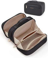 BAGSMART Compact Makeup Bag, Make Up Bag with Multiple Compartments for Organizer, Durable Cosmetic Organizer for Women for Travel Accessories (Black