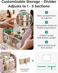 BAGSMART Puffy Travel Makeup Bag, Portable Hanging Toiletry Organizer with Removable Partition, Organizer for Travel-Sized Shampoo, Conditioner, Brushes Set, makeup Accessories, Camel
