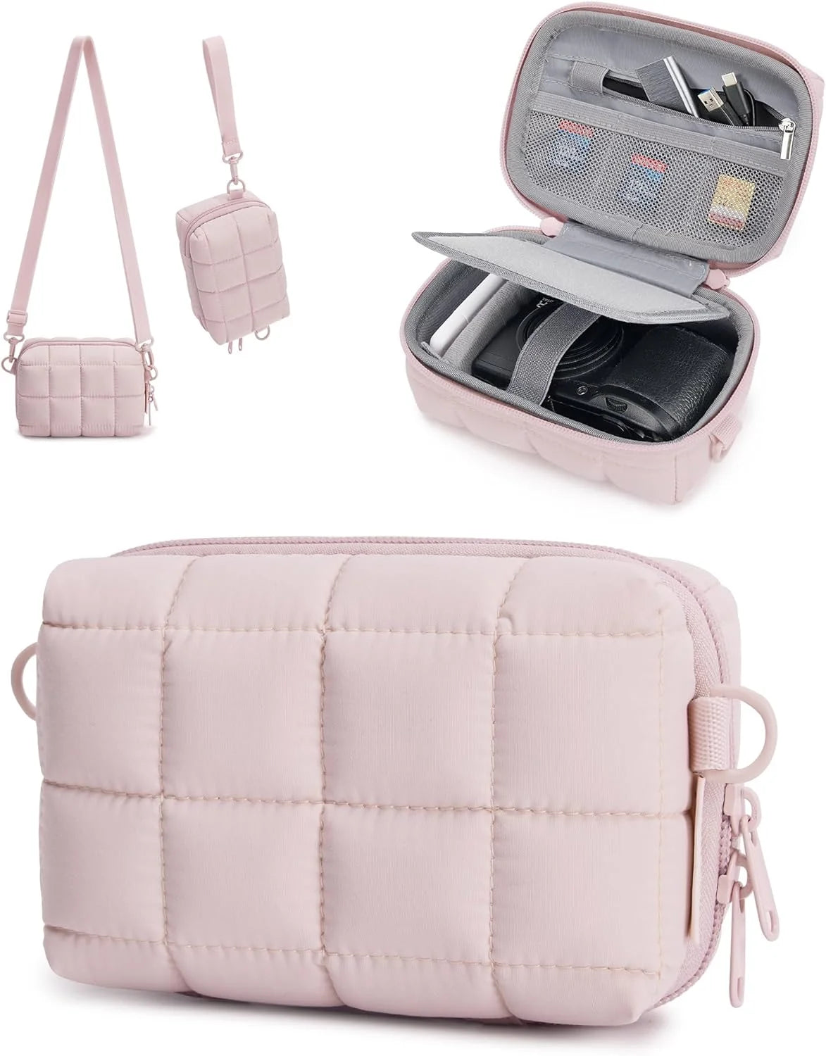 BAGSMART Small Puffy Digital Camera Case, Water-repellent, Pink