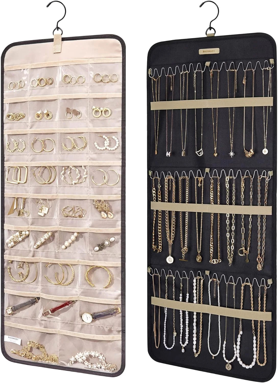 BAGSMART Hanging Jewelry Organizer Necklace/Earring/Ring 2-Sided L Black