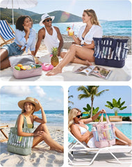 BAGSMART Beach Bag for Women, Mesh Tote Bags with Zipper, Sandproof Vacation Essentials with Cooler for Swim Cruise Pool