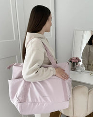 BAGSMART Foldable Travel Duffle Bag, 30.6L Large Carry On Tote Bag Gym Sports Bag for Women, Weekender Overnight Bag for Travel Essentials & Daily Necessities(Baby Pink)