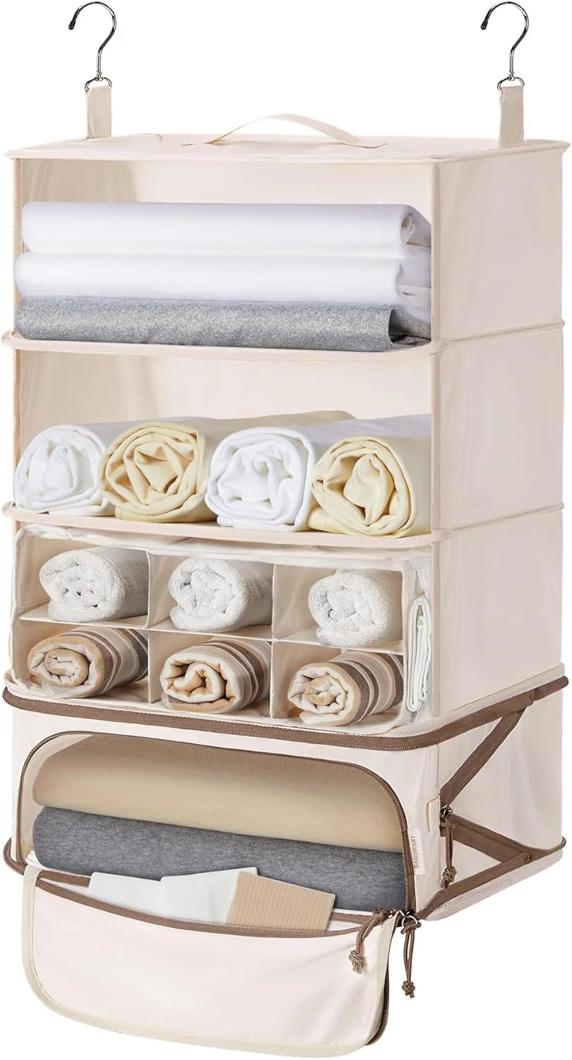 BAGSMART Hanging Packing Cubes for Travel, Hanging Shelves for Suitcases Organizers, Wet Dry Bags 5 Pack, Travel Bags Reusable for Swimsuits (Beige)