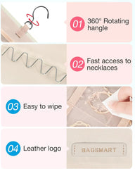 BAGSMART Hanging Jewelry Organizer Necklace/Earring/Ring 2-Sided L Beige