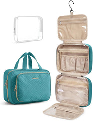 BAGSMART Toiletry Bag Hanging Travel Makeup Organizer with TSA Approved Transparent Cosmetic Bag Makeup Bag for Full Sized Toiletries, Large-Blue