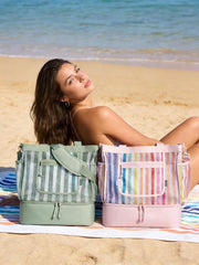 BAGSMART Beach Bag for Women, Mesh Tote Bags with Zipper, Sandproof Vacation Essentials with Cooler for Swim Cruise Pool