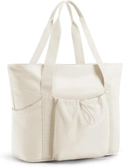 BAGSMART Foldable Tote Bag with Drawstring Bag, Tote Bag Shoulder Bag Top Handle Handbag for Travel, Work, Beach, Gym