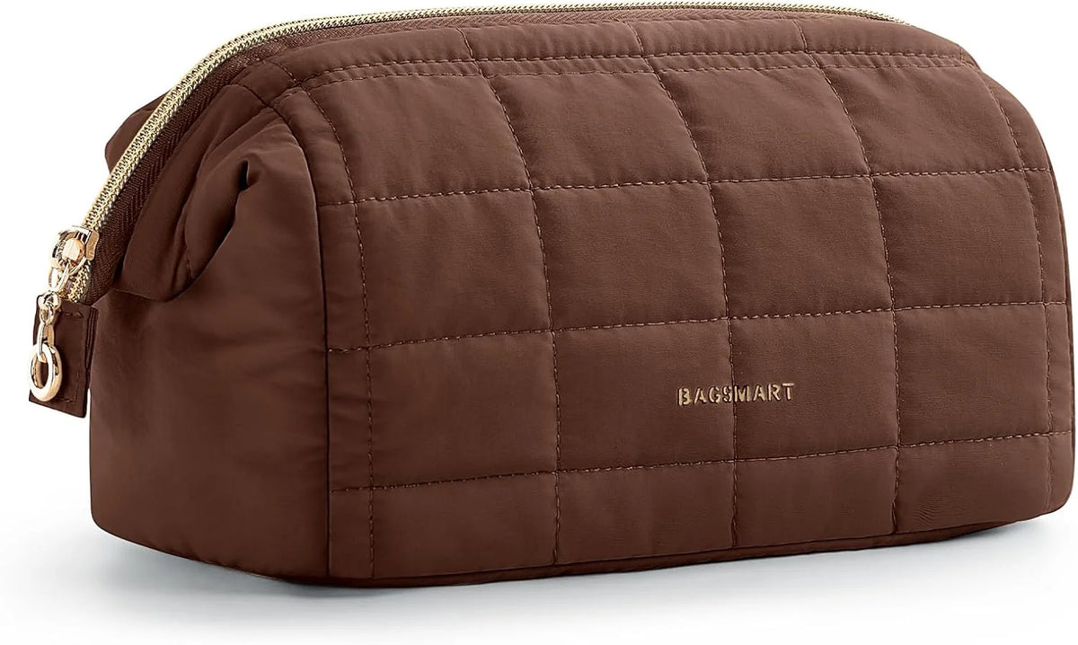 BAGSMART Makeup Bag Travel Toiletry Bag, Wide-open Zipper Pouch, Chocolate