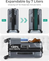 BAGSMART Expandable Carry On Luggage 22x14x9 Airline Approved, Carry-On Suitcase, Grey