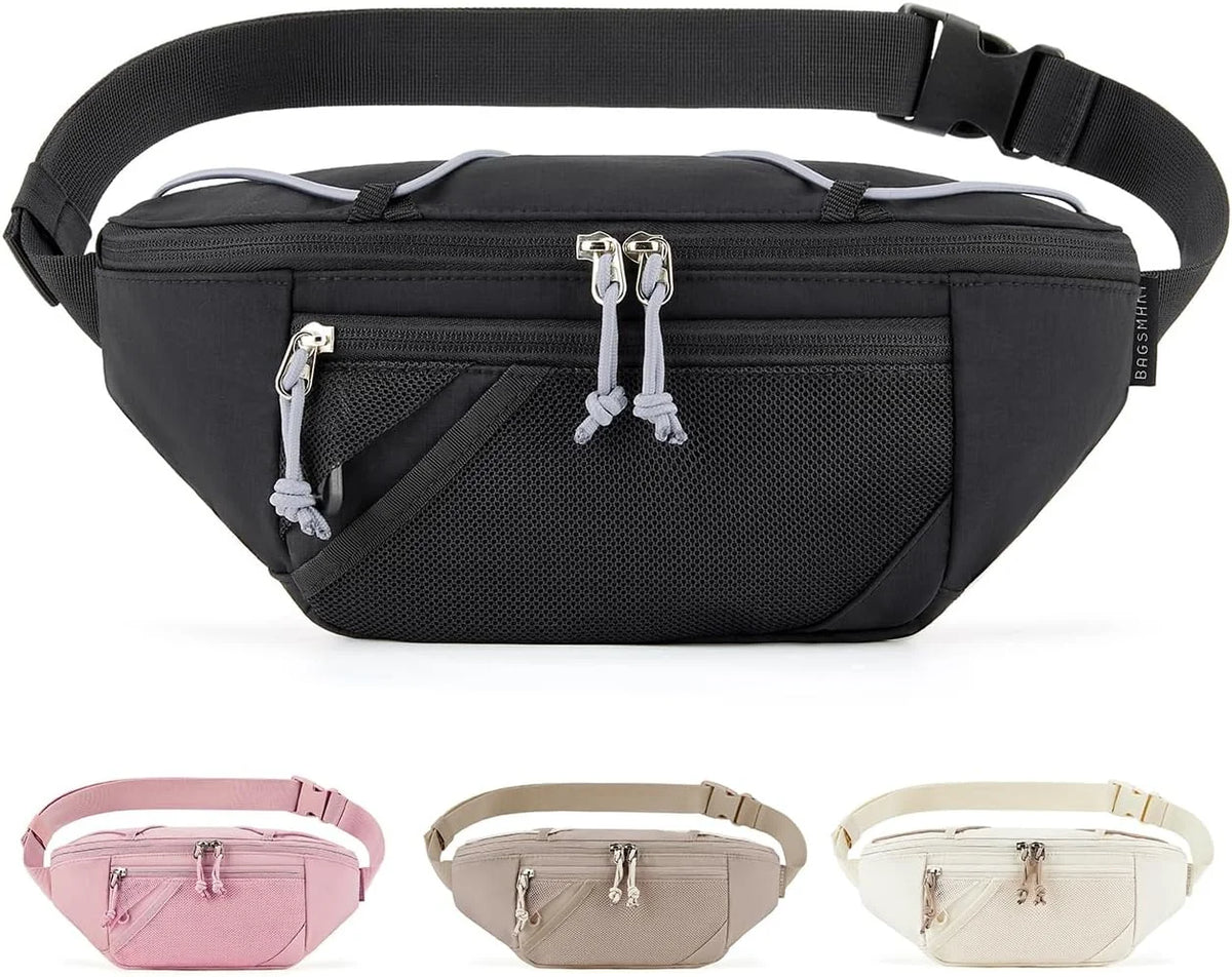 BAGSMART Fanny Packs for Women, Belt Bag for Traveling Hiking, Black