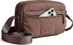 BAGSMART 2 in 1 Small Puffy Camera Sling Bag, Coffee Brown