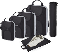 BAGSMART Compression Packing Cubes, 6 Set Packing Cubes for Suitcases, Lightweight Suitcases Organizers Bag Set & Compression Travel Cubes, Travel Essentials Packing Organizers Black