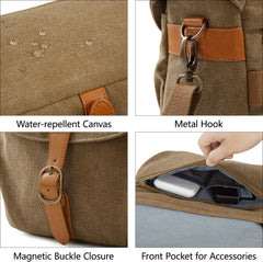 BAGSMART Canvas Crossbody Camera Bag with Rain Cover for Women Men, Khaki