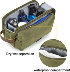 BAGSMART Toiletry Bag for Men, Canvas Travel Toiletry Organizer Dopp Kit Water-resistant Shaving Bag for Toiletries Accessories,Green-Large