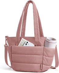 BAGSMART Lunch Bag Women Small Insulated Tote with Lunch Compartment Quilted Lightweight Puffy Tote Bag for Work, Travel, Outdoor, Nude Pink