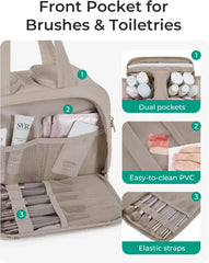 BAGSMART Travel Toiletry Bag, Crush Toiletry Bag for Women, Wide-open Puffy Toiletry Bags for Traveling, Large Travel Cosmetic Makeup Bag Organizer for Accessories,Toiletrie, Grayish Brown