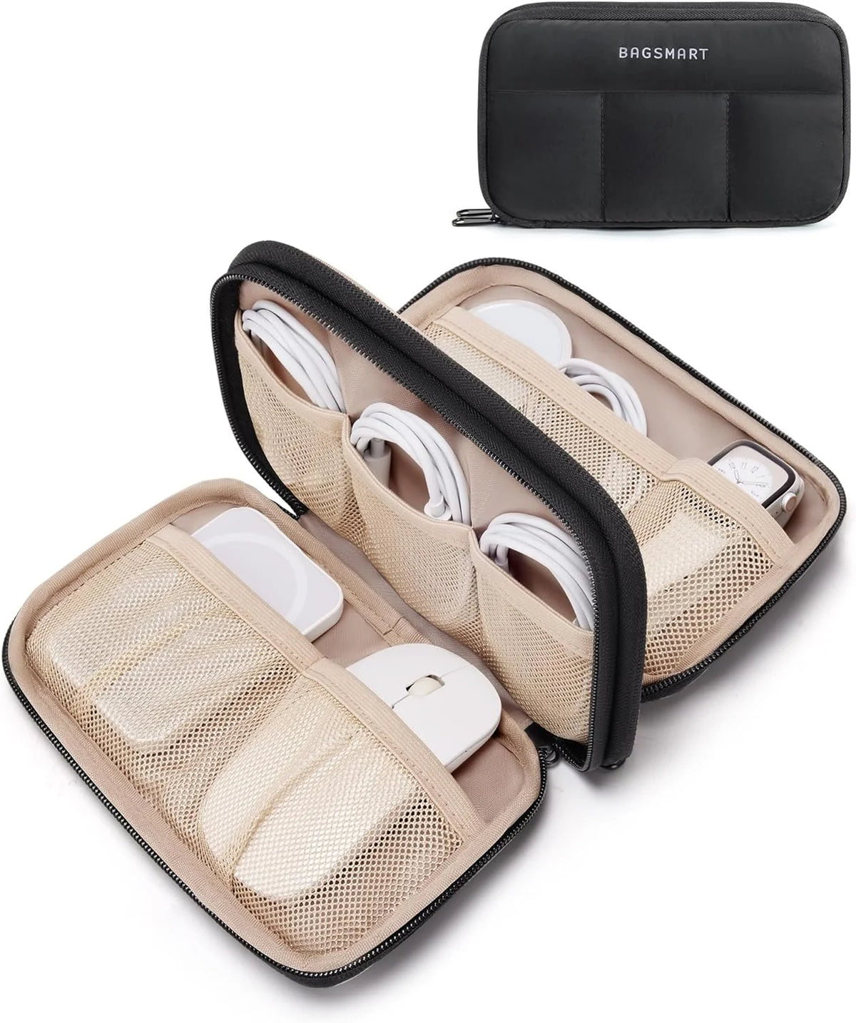 BAGSMART Electronics Organizer Travel Case for Cords Chargers Phones, Black