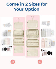 BAGSMART Travel Toiletry Bag with Jewelry Organizer, Hanging Travel Bag for Toiletries, Puffy Makeup Cosmetic Bag Organizer, Carry-on Travel Accessories Essentials, Beige-M