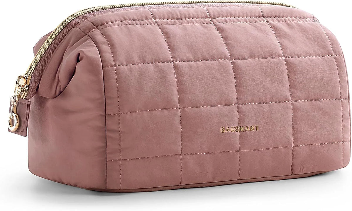 BAGSMART Makeup Bag Travel Toiletry Bag, Wide-open Zipper Pouch, Dark Pink