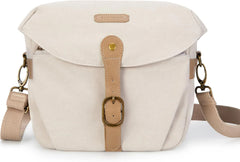 BAGSMART Canvas Crossbody Camera Bag with Rain Cover Women Men, Ivory White