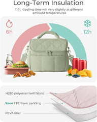 BAGSMART Insulated Lunch Bags for Women, Cute Quilted Lunch Box, Sage Green