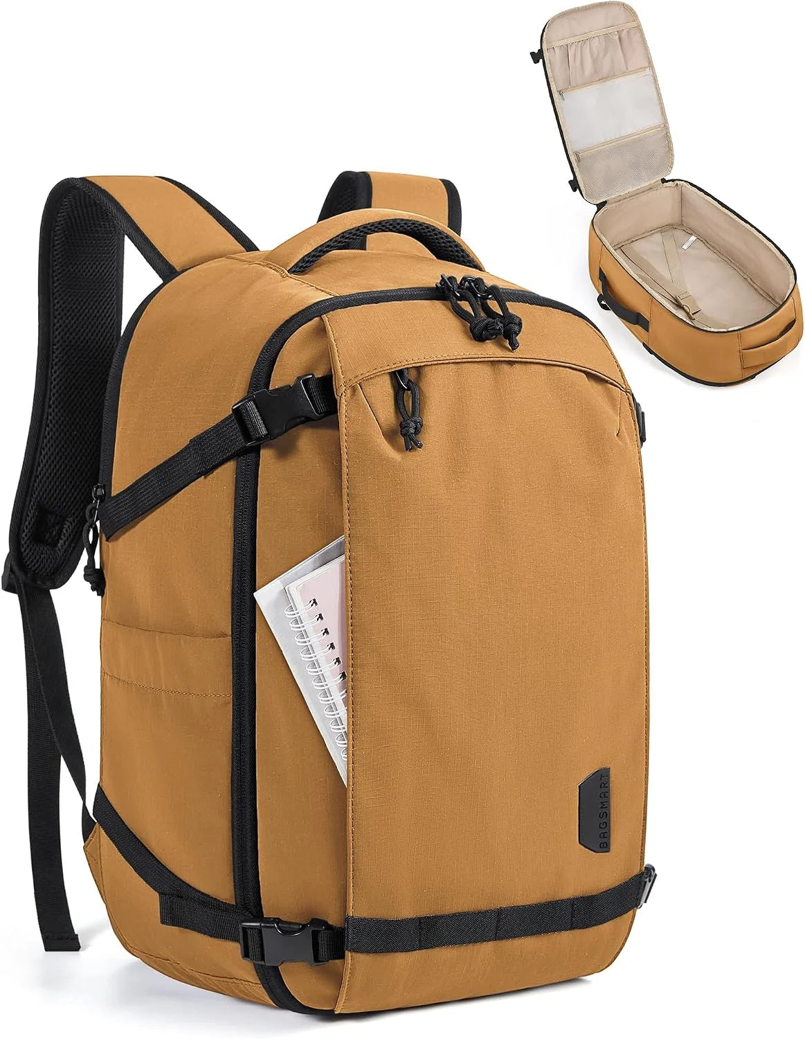 BAGSMART Travel Backpack for Women, 15.6 Inch Carry On Bag, Brown Yellow
