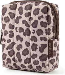 BAGSMART Small Makeup Bag for Women with Slip-in Pocket, Leopard