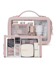 BAGSMART Clear Makeup Bag Set, TSA Approved Toiletry Bag, Clear Travel Bags for toiletries, Cosmetic Bags with Zipper, Makeup Organizer Bags Fit Carry-on Travel Essentials, Nude Pink
