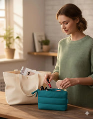 BAGSMART Small Makeup Bag, Machine Washable Puffy Cosmetic Pouch
