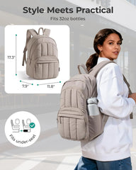 BAGSMART College Laptop Backpack,Cute Travel Backpack for Women,Quilted Computer Bookbag