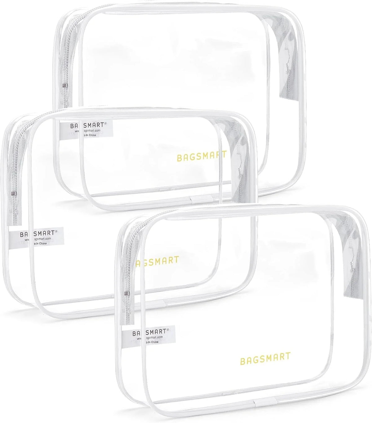 BAGSMART Clear Toiletry Bag 3-Pack TSA Approved Water-Repellent, White