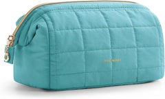 BAGSMART Makeup Bag Travel Toiletry Bag, Puffy Padded Make Up Bags for Women Makeup Organizer Case, Wide-open Pouch Purse Travel Essentials Toiletries Accessories Brushes, Lake Green