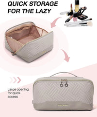 BAGSMART Makeup Bag Cosmetic Bag, Travel Makeup Bag,Water-resistent Makeup Bags for Women Portable Pouch Open Flat Make Up Organizer Bag for Toiletries, Brushes, Tranquil Gray