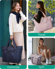 BAGSMART Tote Bag for Women, Foldable Tote Bag With Zipper Travel Shoulder Bag Handbag for Work