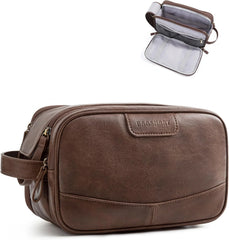 BAGSMART Large Toiletry Bag for Men, PU Leather Water Resistant, Coffee