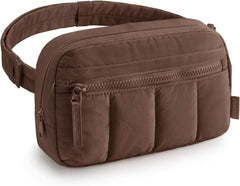 BAGSMART Fanny Packs for Women Cross Body, Quilted Puffy Belt Bag with Pockets, Fashion Waist Packs for Traveling Hiking, Chocolate