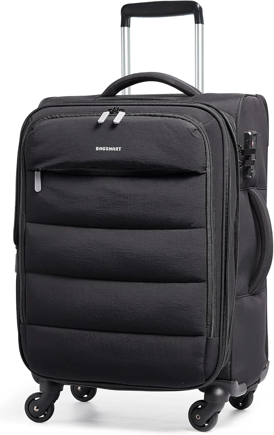 BAGSMART 20 Inch Soft Carry On Suitcase with Wheels, Black