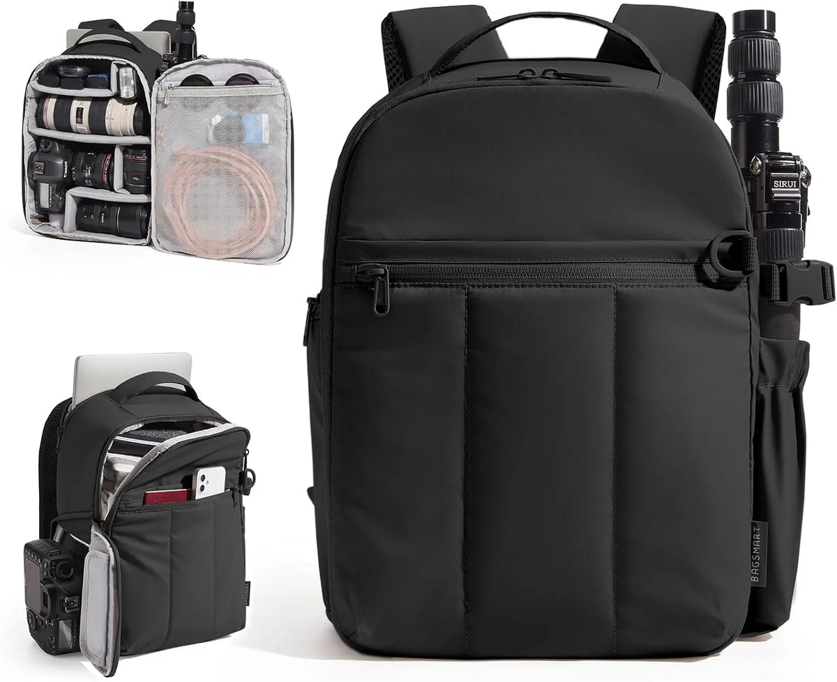 BAGSMART Small Camera Backpack for Women with Laptop Compartment, Black