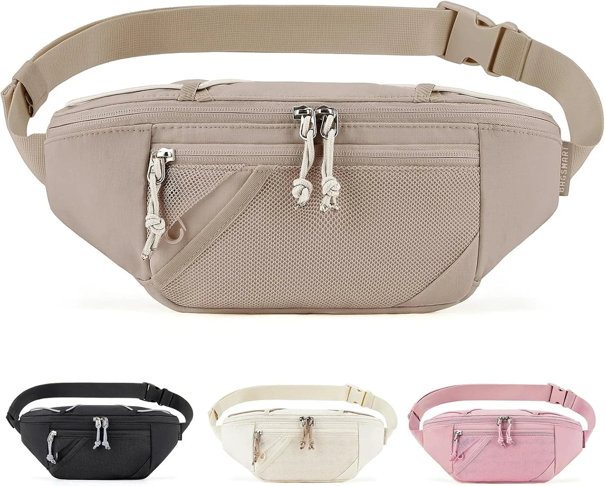 BAGSMART Fanny Packs for Women, Belt Bag for Traveling Hiking, Camel