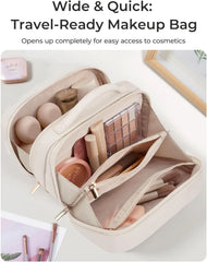 BAGSMART Travel Makeup Bag, Make Up Bag with Multiple Compartments for Organizer, Durable & Compact Cosmetic Organizer for Women for Travel Accessories (Beige)