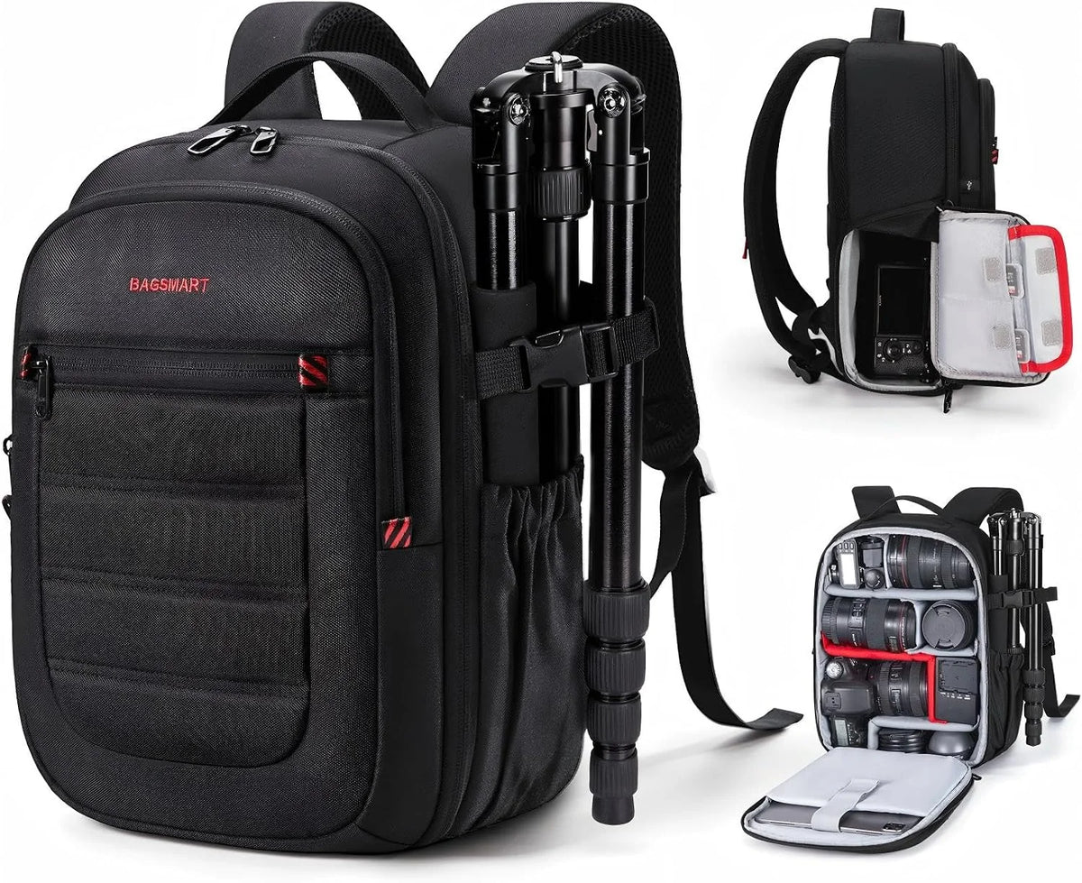 BAGSMART Camera Bag for DSLR, Waterproof Camera Backpacks for Photographers, Camera Case with Laptop Compartment-14 Black